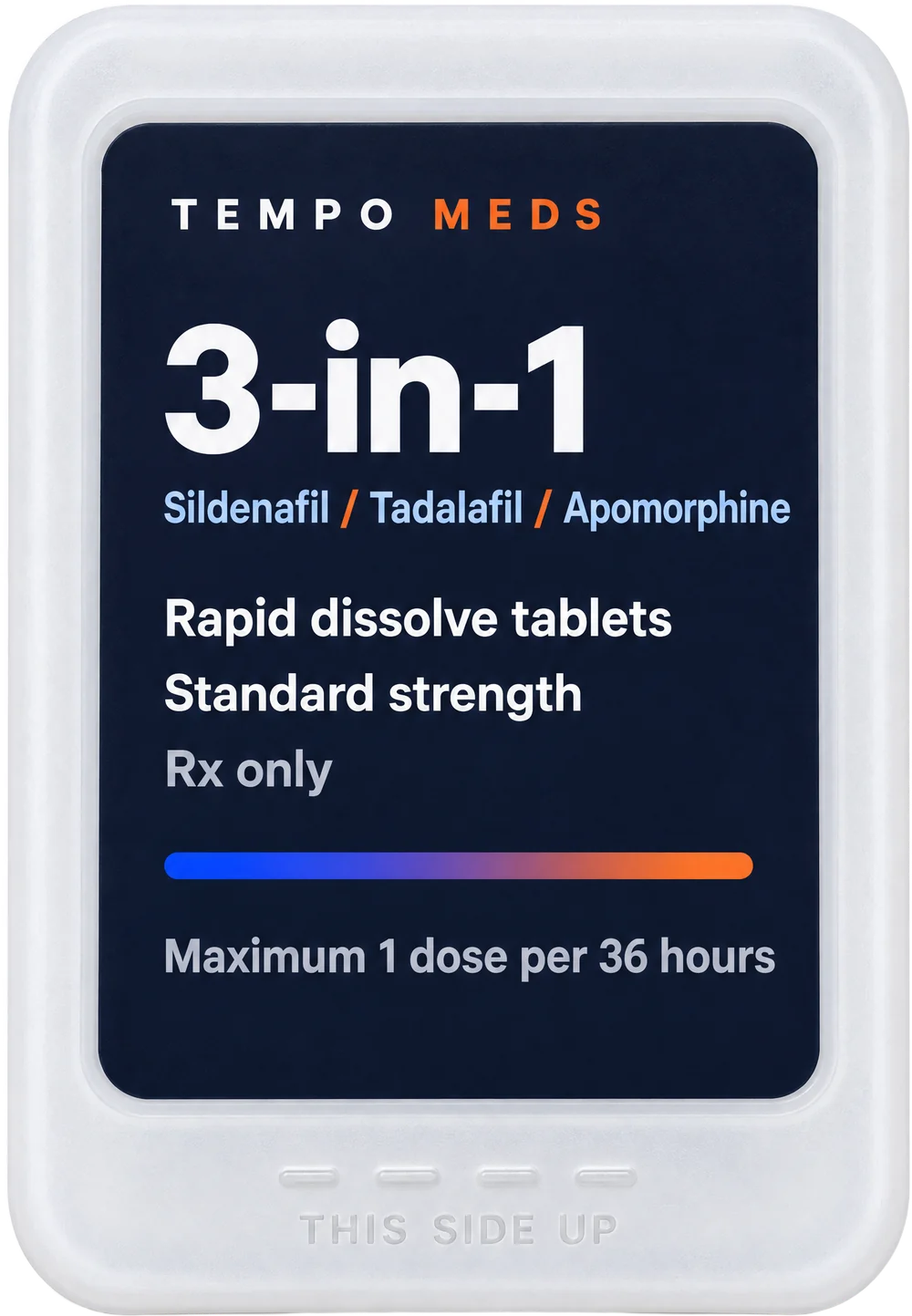 Illustrative Tempo Meds 3-in-1 Rapid Dissolve package; actual packaging may differ