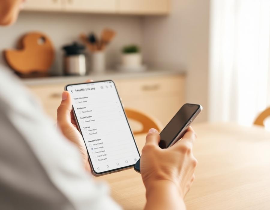 Person completing health intake on a phone
